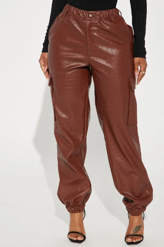 Camryn Faux Leather Cargo Jogger - Chocolate