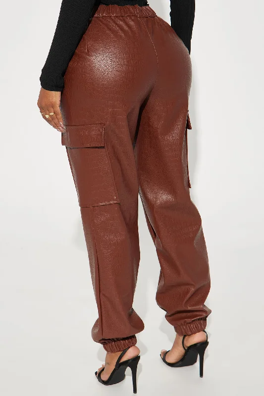 Camryn Faux Leather Cargo Jogger - Chocolate