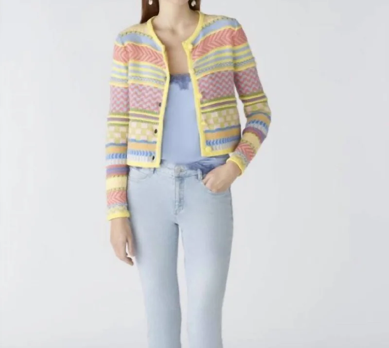 Cardigan Sweater Jacket In Light Blue/yellow