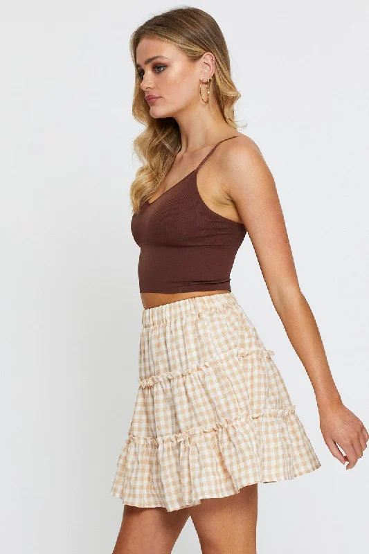 Check Gingham Mini Skater Skirt