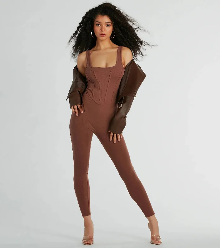 Chill Vibes Ribbed Knit Corset Catsuit