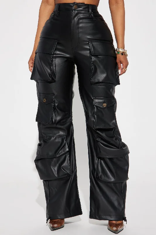 City Is Mine Faux Leather Cargo Pant - Black