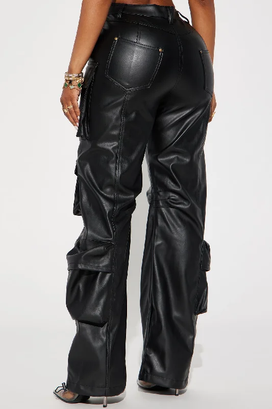 City Is Mine Faux Leather Cargo Pant - Black