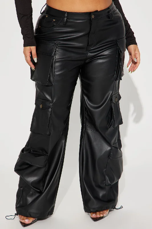 City Is Mine Faux Leather Cargo Pant - Black