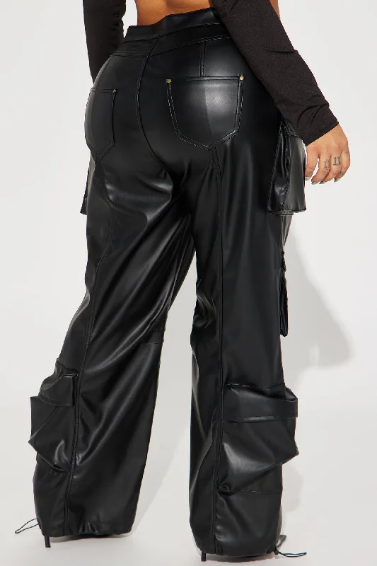 City Is Mine Faux Leather Cargo Pant - Black