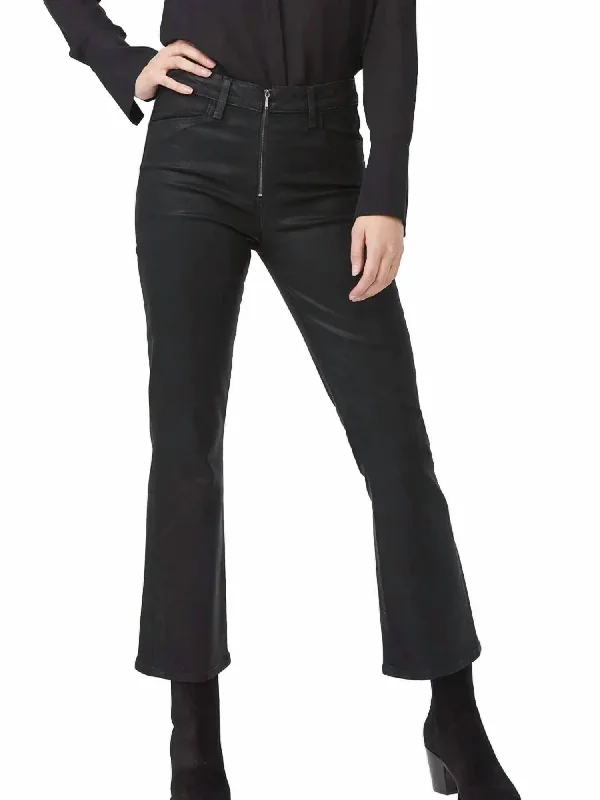 Claudine Front Zip Flare Jeans In Black Coated Denim