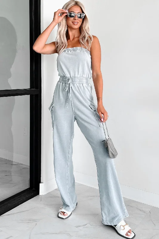 Cleared My Schedule Washed Tube Top Jumpsuit (Grey-Sage)