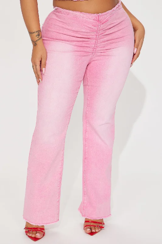 Coming Back Frayed V Waistband Flare Pant - Pink