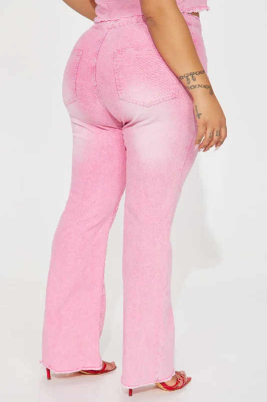 Coming Back Frayed V Waistband Flare Pant - Pink