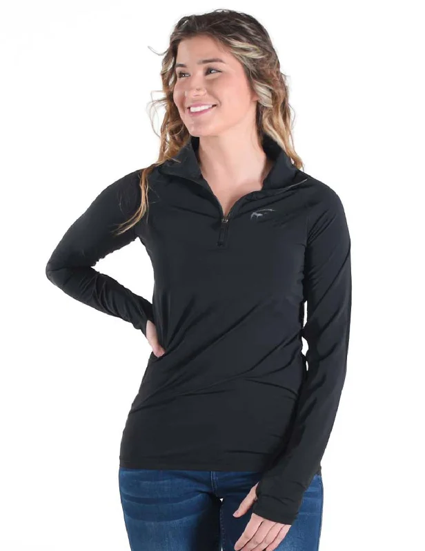 Cowgirl Tuff Womens Cooling UPF Black Nylon L/S Shirt