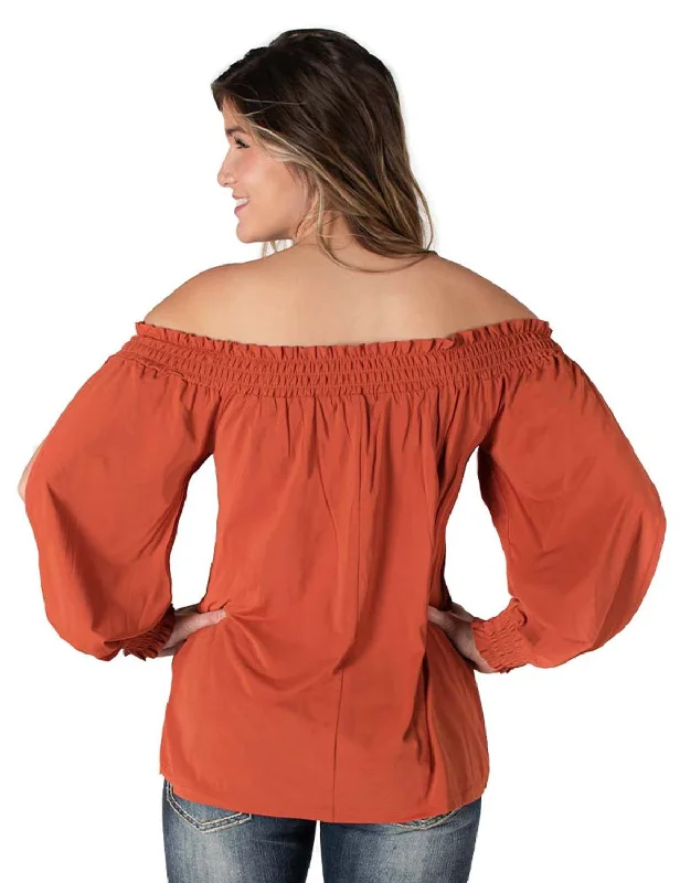 Cowgirl Tuff Womens Flowy Cooling UPF Rust Nylon L/S Shirt