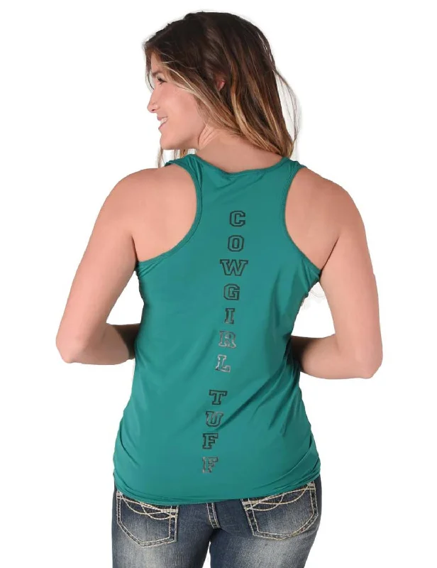 Cowgirl Tuff Womens Instant Cooling Racerback Jade Nylon S/L Tank Top