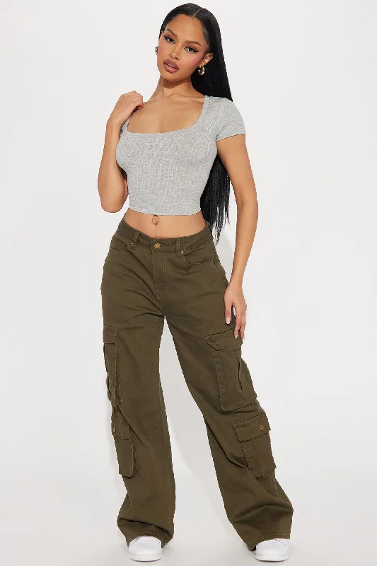 Crazy About You Wide Leg Cargo Pant - Olive