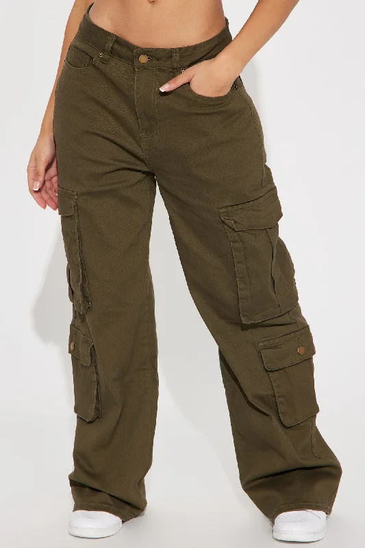 Crazy About You Wide Leg Cargo Pant - Olive