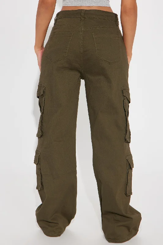 Crazy About You Wide Leg Cargo Pant - Olive