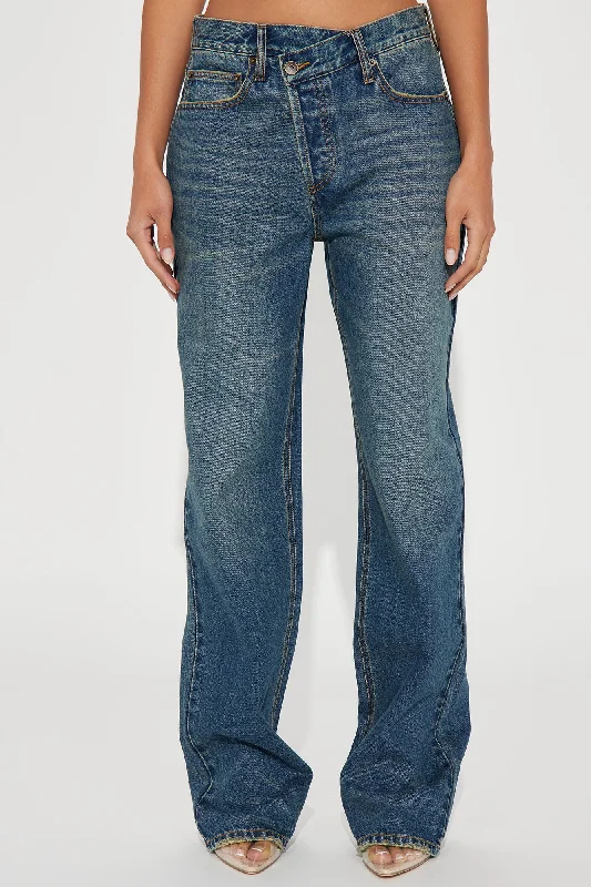 Crossover Straight Leg Tinted Jeans - Dark Wash