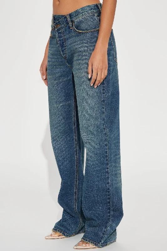 Crossover Straight Leg Tinted Jeans - Dark Wash