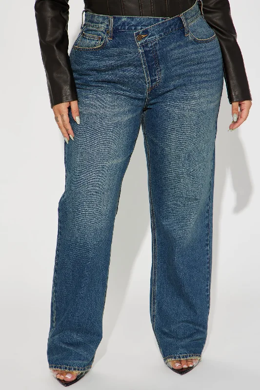 Crossover Straight Leg Tinted Jeans - Dark Wash