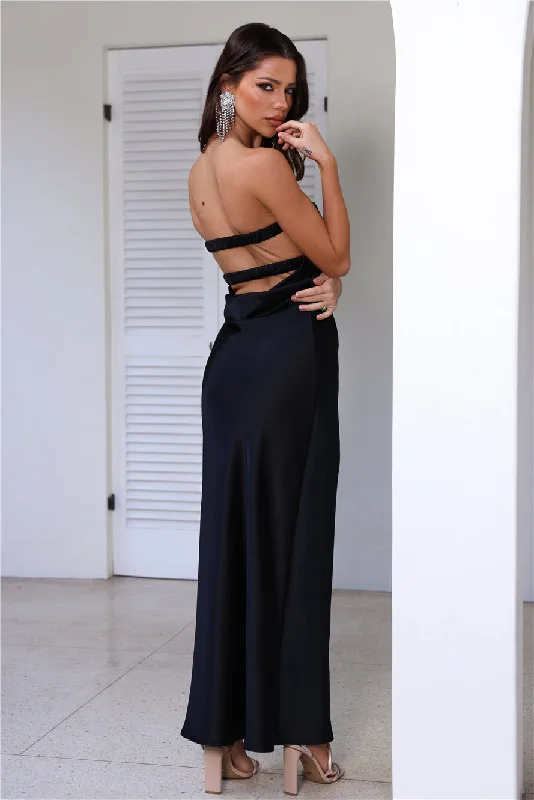 Curious Heart Satin Maxi Dress Black