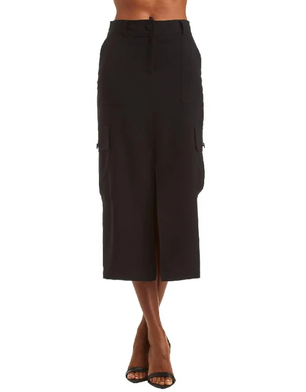 Danica Washed Satin Skirt In Black