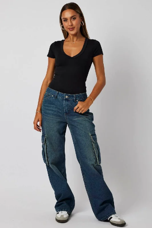 Denim Cargo Jean Mid Rise