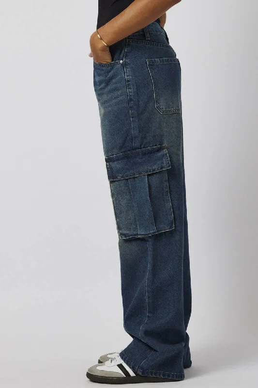 Denim Cargo Jean Mid Rise