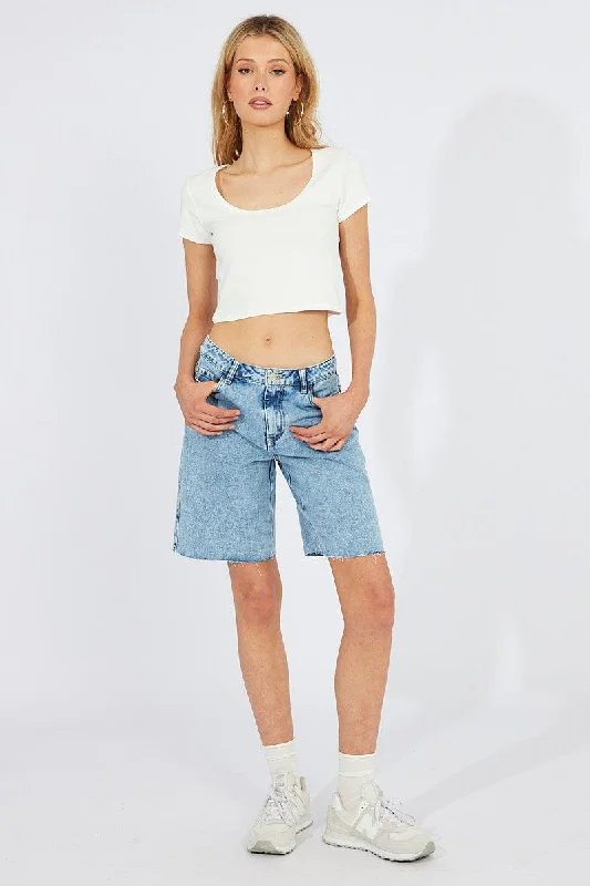 Denim Longline Denim Shorts Mid Rise