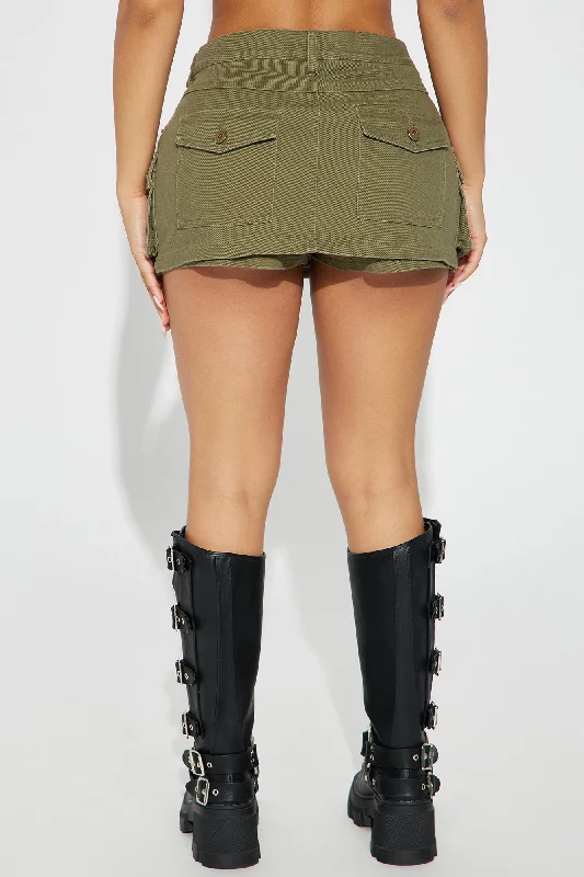 Don't Pretend Cargo Micro Mini Skort - Olive