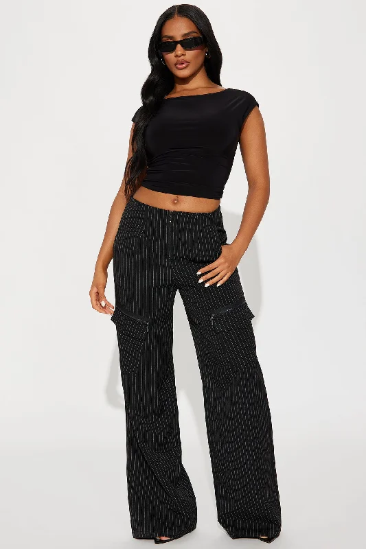 Double Take Mid Rise Pinstripe Trouser - Black/White