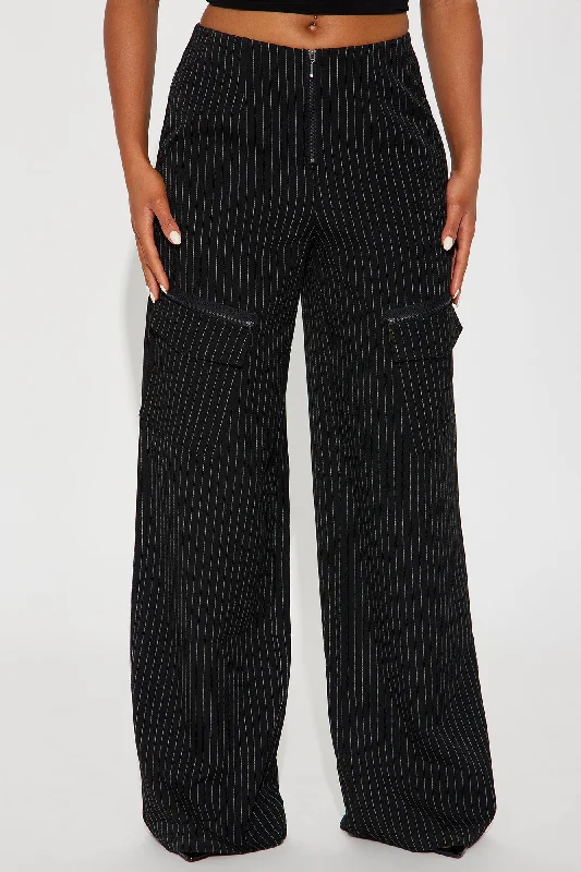 Double Take Mid Rise Pinstripe Trouser - Black/White