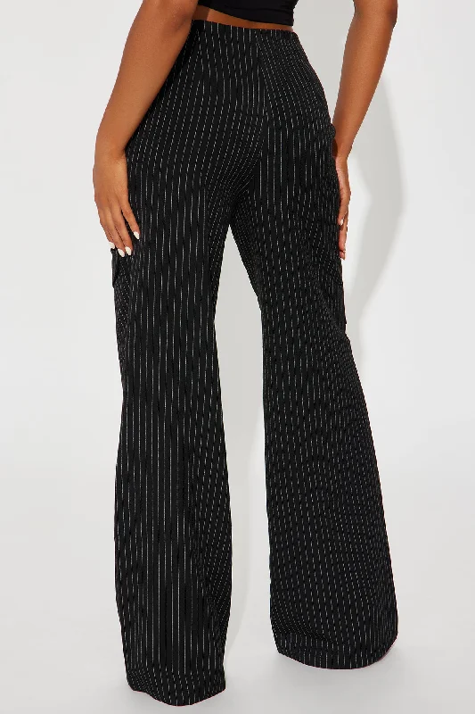 Double Take Mid Rise Pinstripe Trouser - Black/White