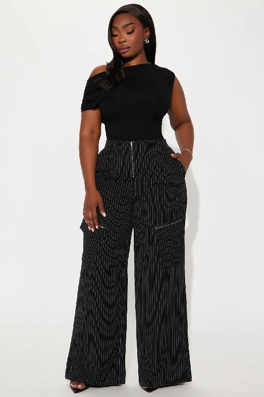 Double Take Mid Rise Pinstripe Trouser - Black/White