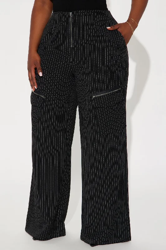 Double Take Mid Rise Pinstripe Trouser - Black/White