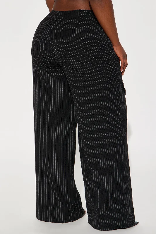 Double Take Mid Rise Pinstripe Trouser - Black/White