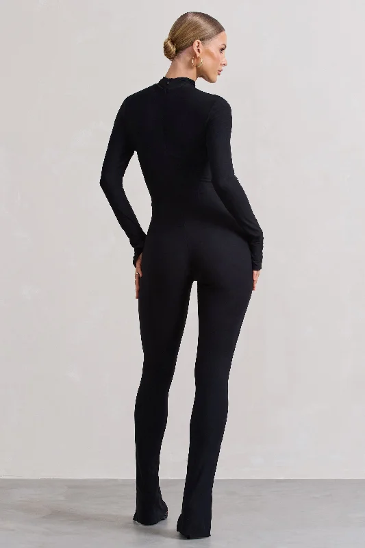 Elevated | Black High-Neck Slim-Leg Jumpsuit With Long Sleeves