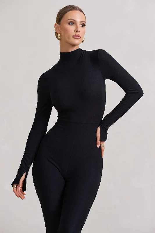 Elevated | Black High-Neck Slim-Leg Jumpsuit With Long Sleeves