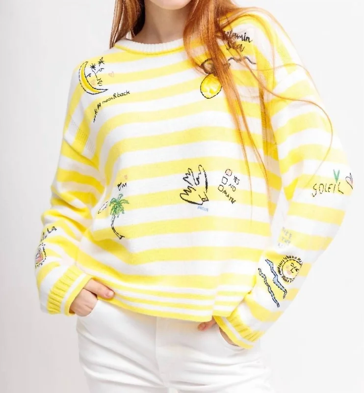 Embroidered Sweater In White/yellow