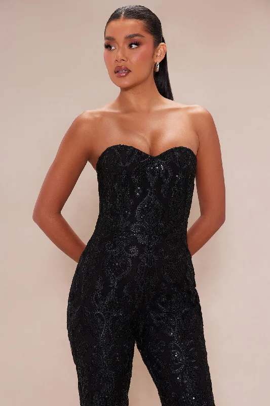 Esther Sequin Embroidered Jumpsuit - Black