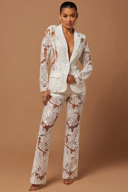 Esther Sequin Embroidered Pant - White