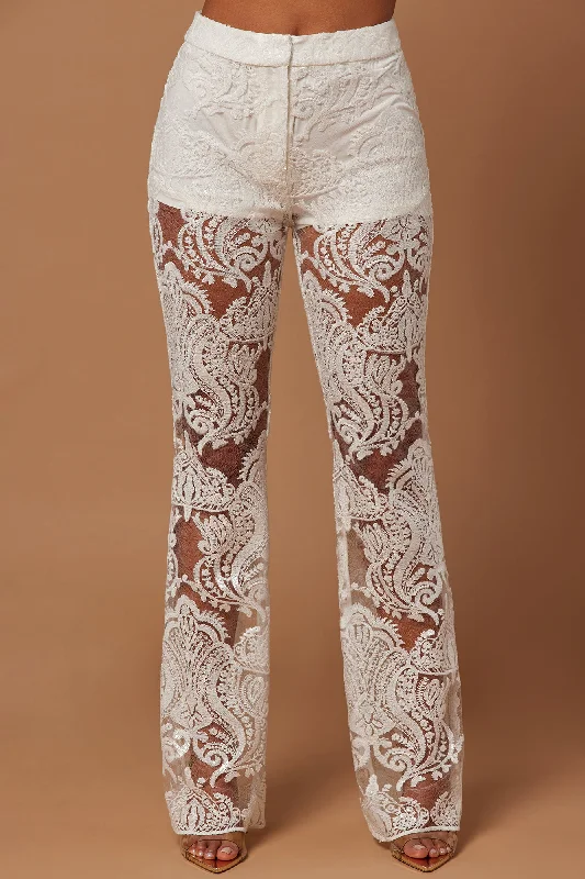 Esther Sequin Embroidered Pant - White