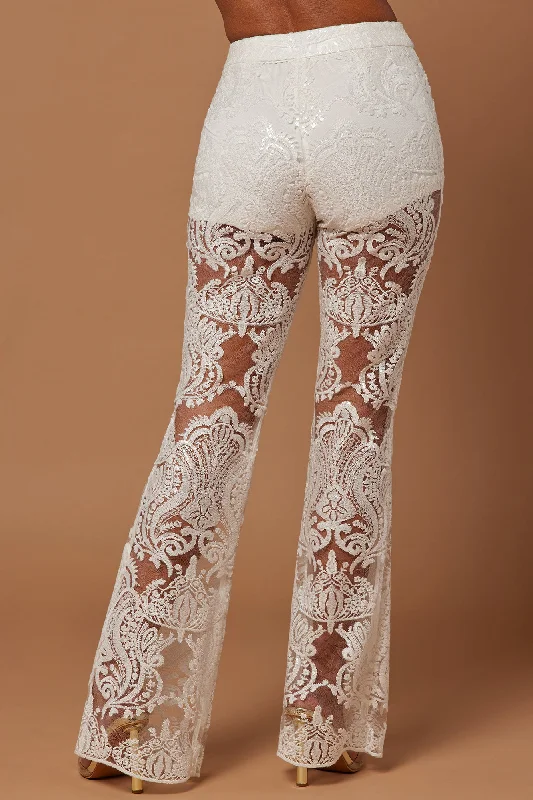 Esther Sequin Embroidered Pant - White