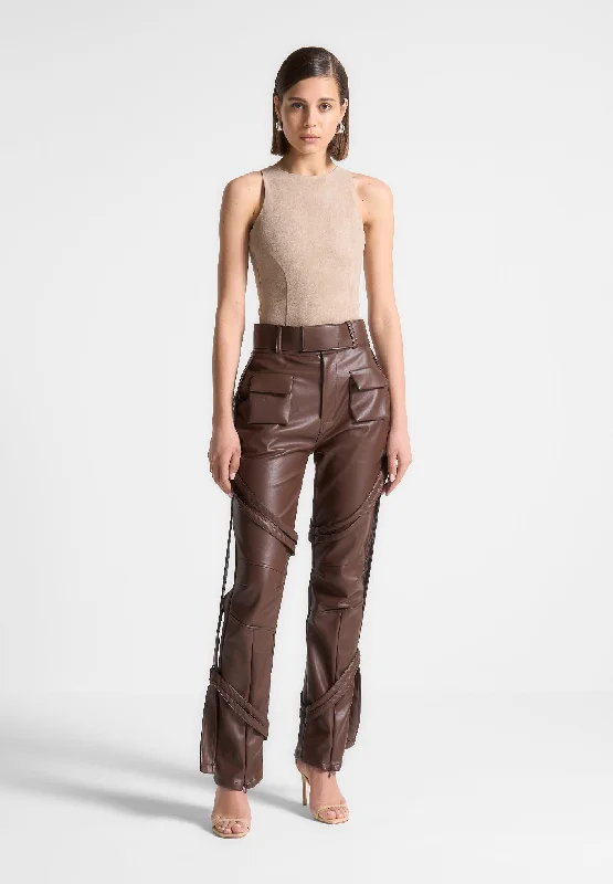 Éternelle Vegan Suede Racer Neck Bodysuit - Taupe