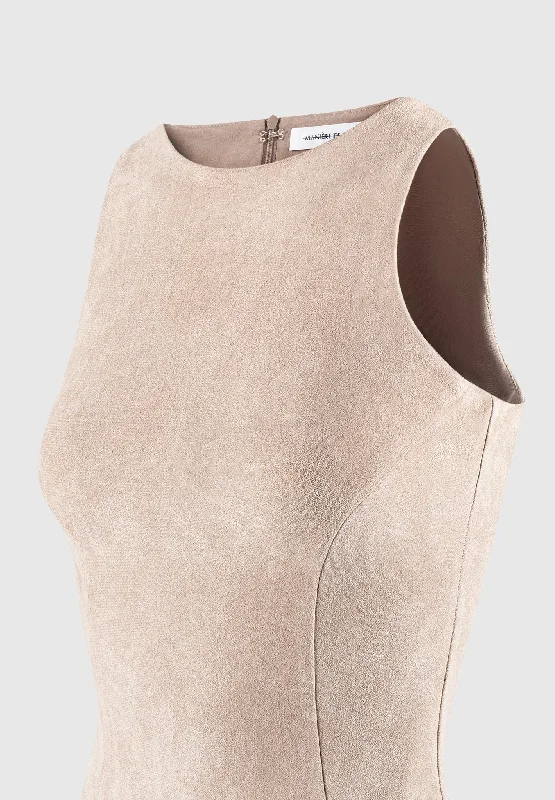 Éternelle Vegan Suede Racer Neck Bodysuit - Taupe