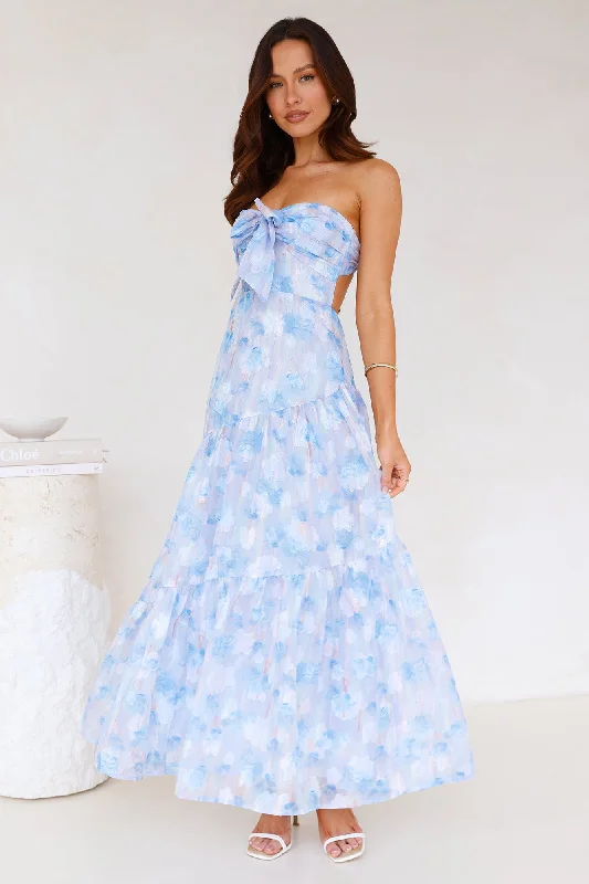 Ethereal Spring Strapless Maxi Dress Blue