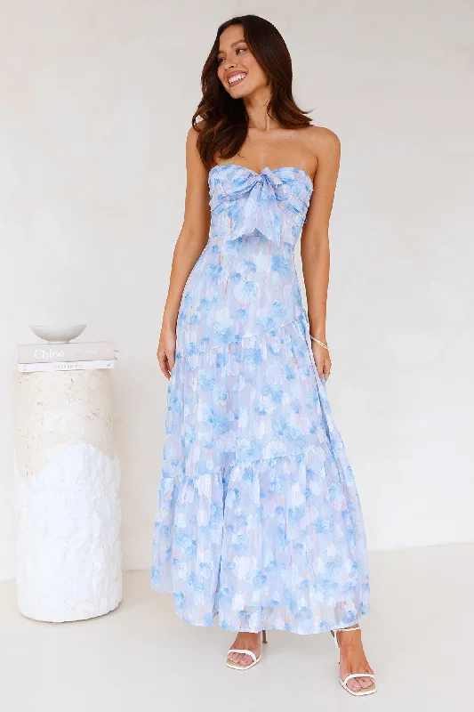 Ethereal Spring Strapless Maxi Dress Blue