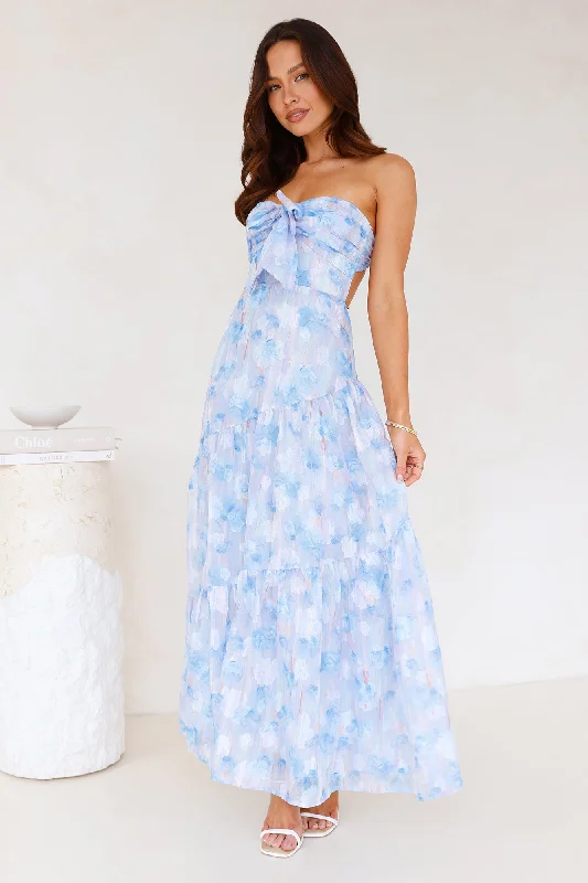 Ethereal Spring Strapless Maxi Dress Blue