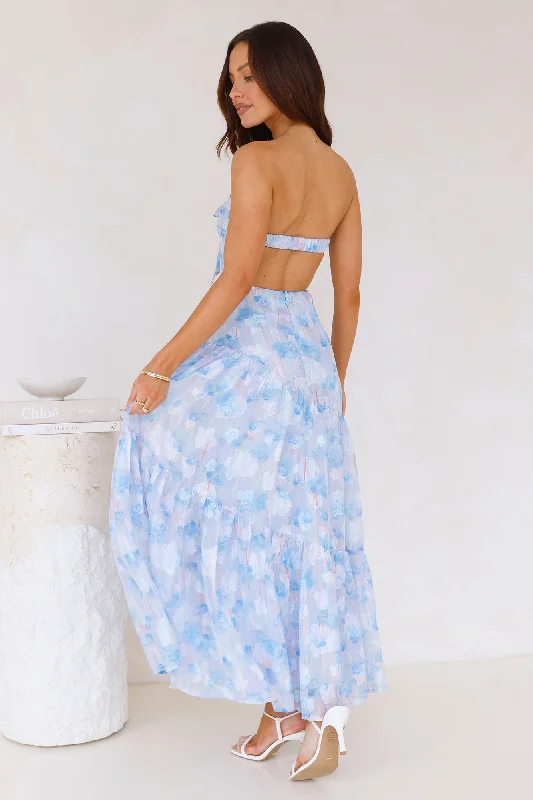 Ethereal Spring Strapless Maxi Dress Blue