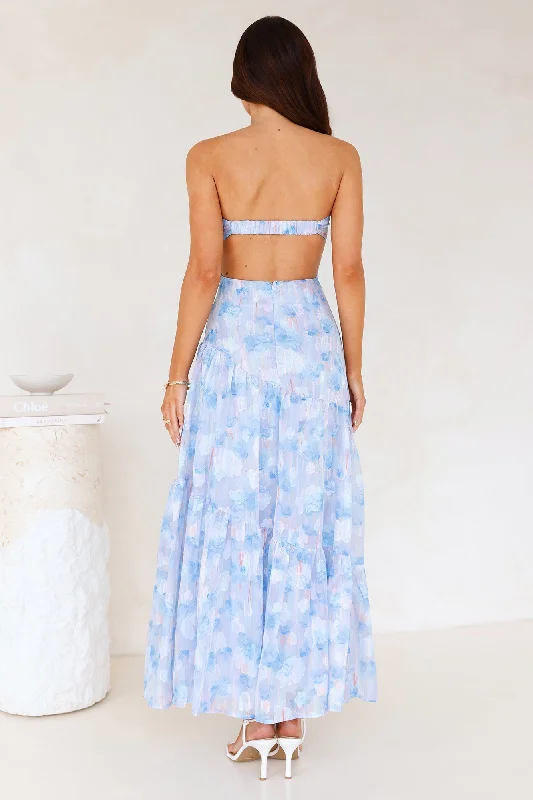 Ethereal Spring Strapless Maxi Dress Blue