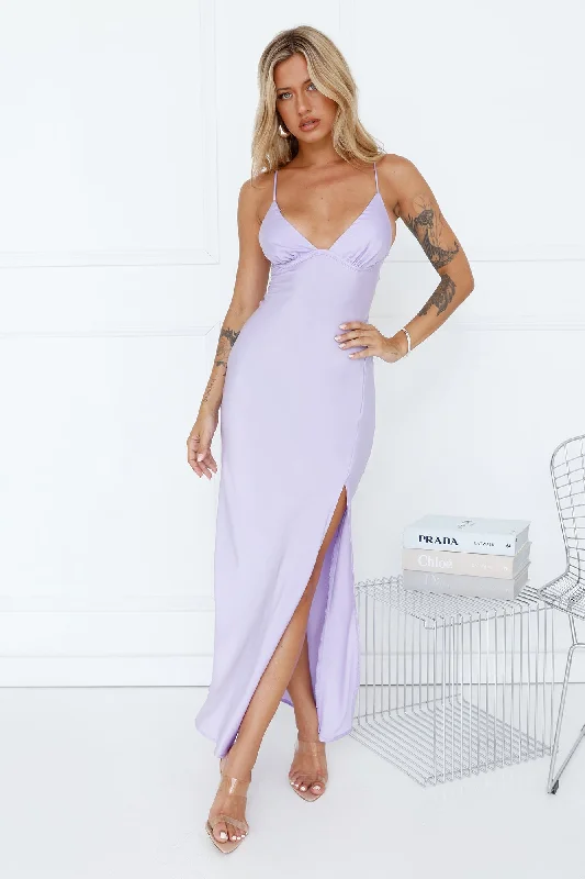 Explain Yourself Satin Maxi Dress Lilac