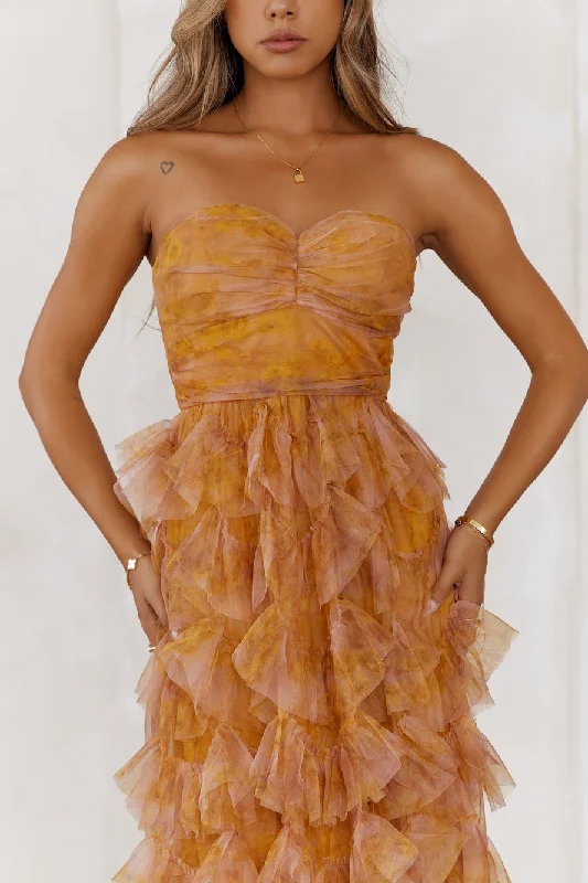 Festival Of You Strapless Tulle Maxi Dress Mustard